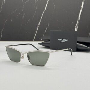 NEW SL637 002 SAINT LAURENT  SUNGLASSES WOMEN SILVER CAT EYE EYEWEAR SL 637 002